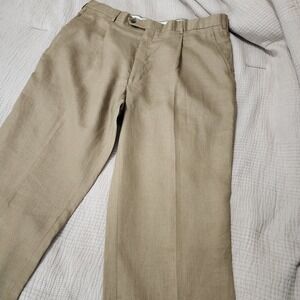 Linen Jos A Bank Linen Dress Pant Men 38 Reg  Khaki Pleated Unlined Dapper